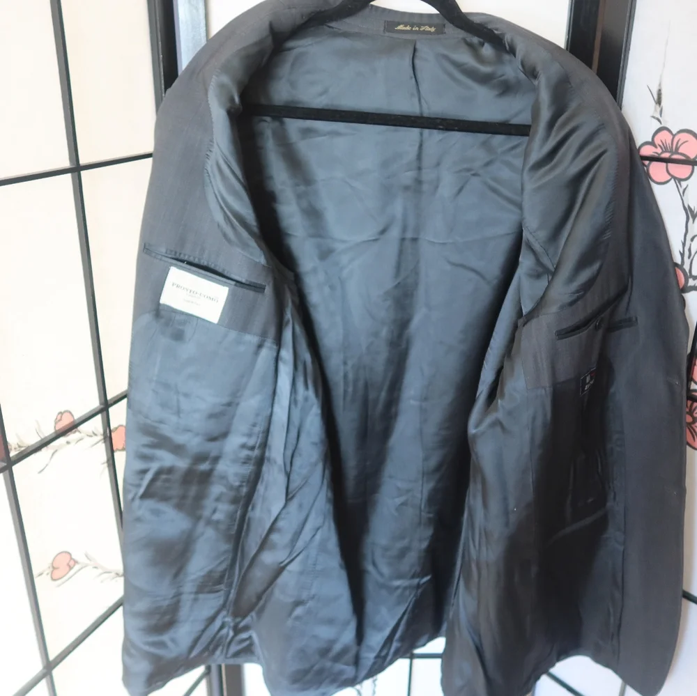 Pronto Uomo Grey Teal Suit Jacket Size 44 Long